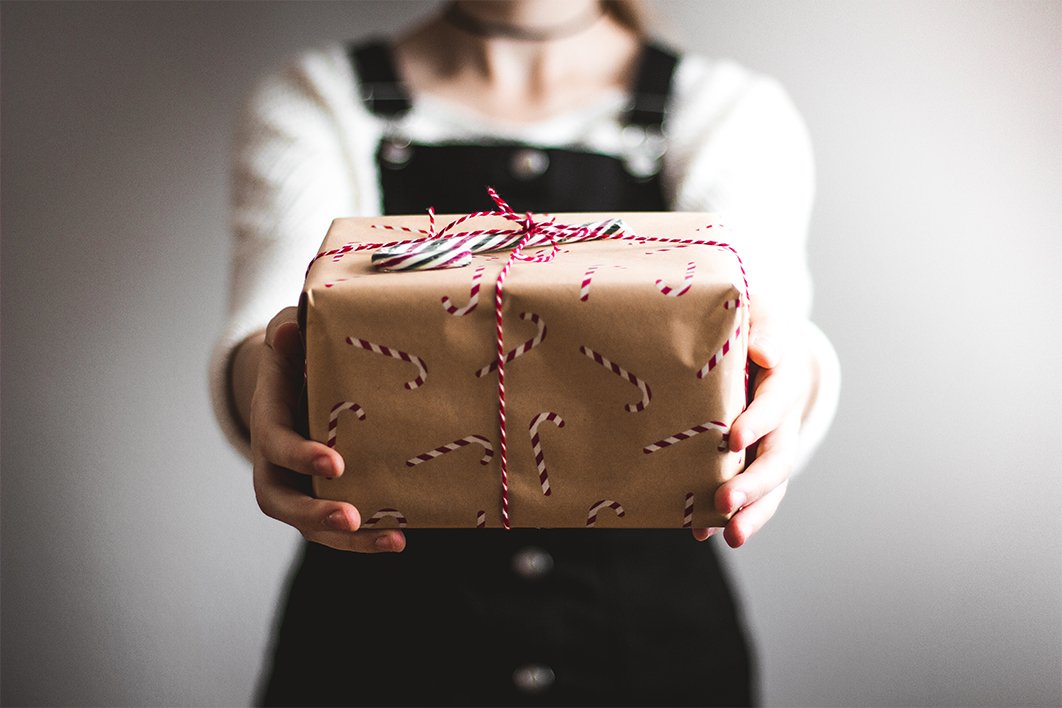 A girl holding a gift