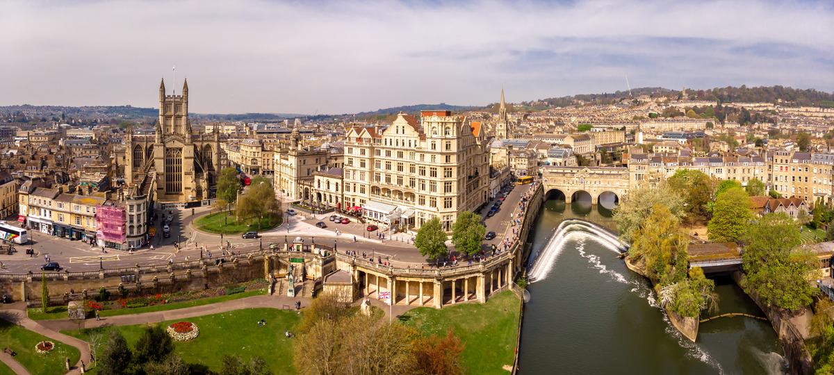 Aerial view of Bath abbey, England