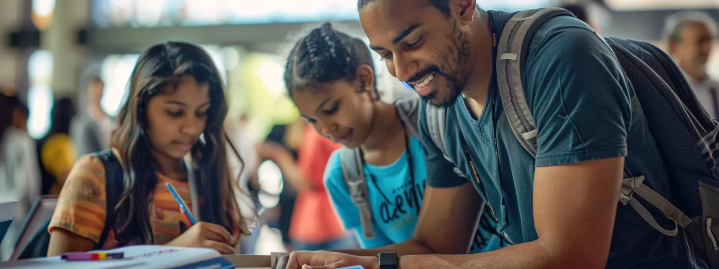 group of college students studying