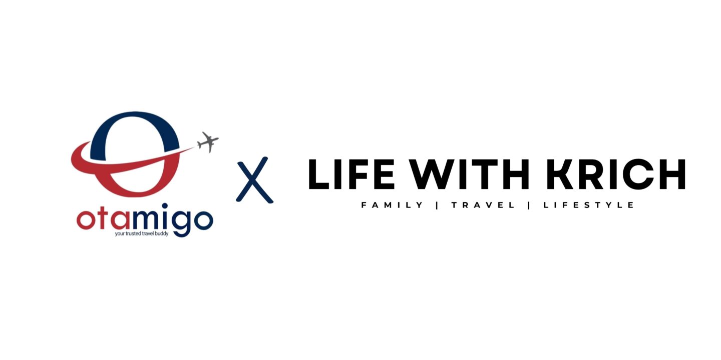 Otamigo logo on left and Life With Krich branding on the right, a travel-and-lifestyle collaboration banner.